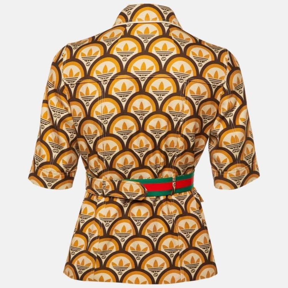 Gucci X Adidas Orange GG Trefoil Cotton Belted Jacket Size 52 - Picture 2 of 6